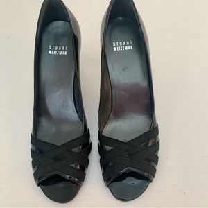 STUART WEITZMAN Black Open Toe Patent Leather Heels